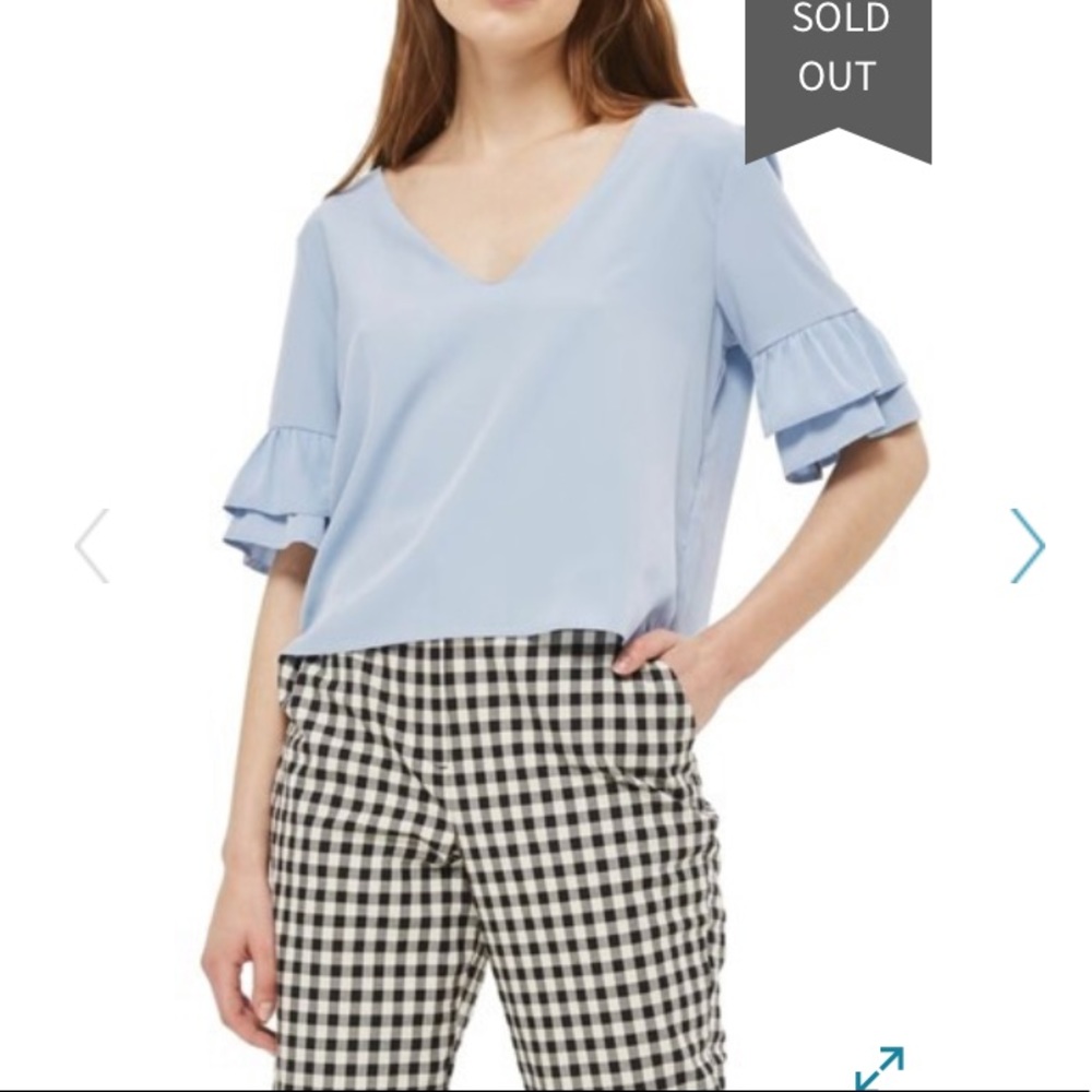Sale! Top Shop Tie Back Light Blue Ruffle Top